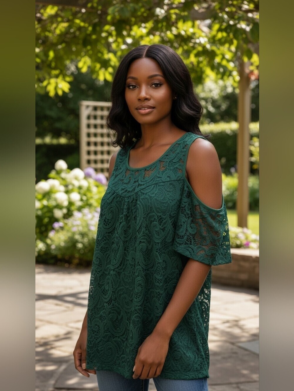 PerSeption Concept Forest Green Lace Tank Top Size Large